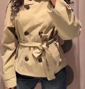 Customer photo review of Kara Stand Collar Crop Trenchcoat