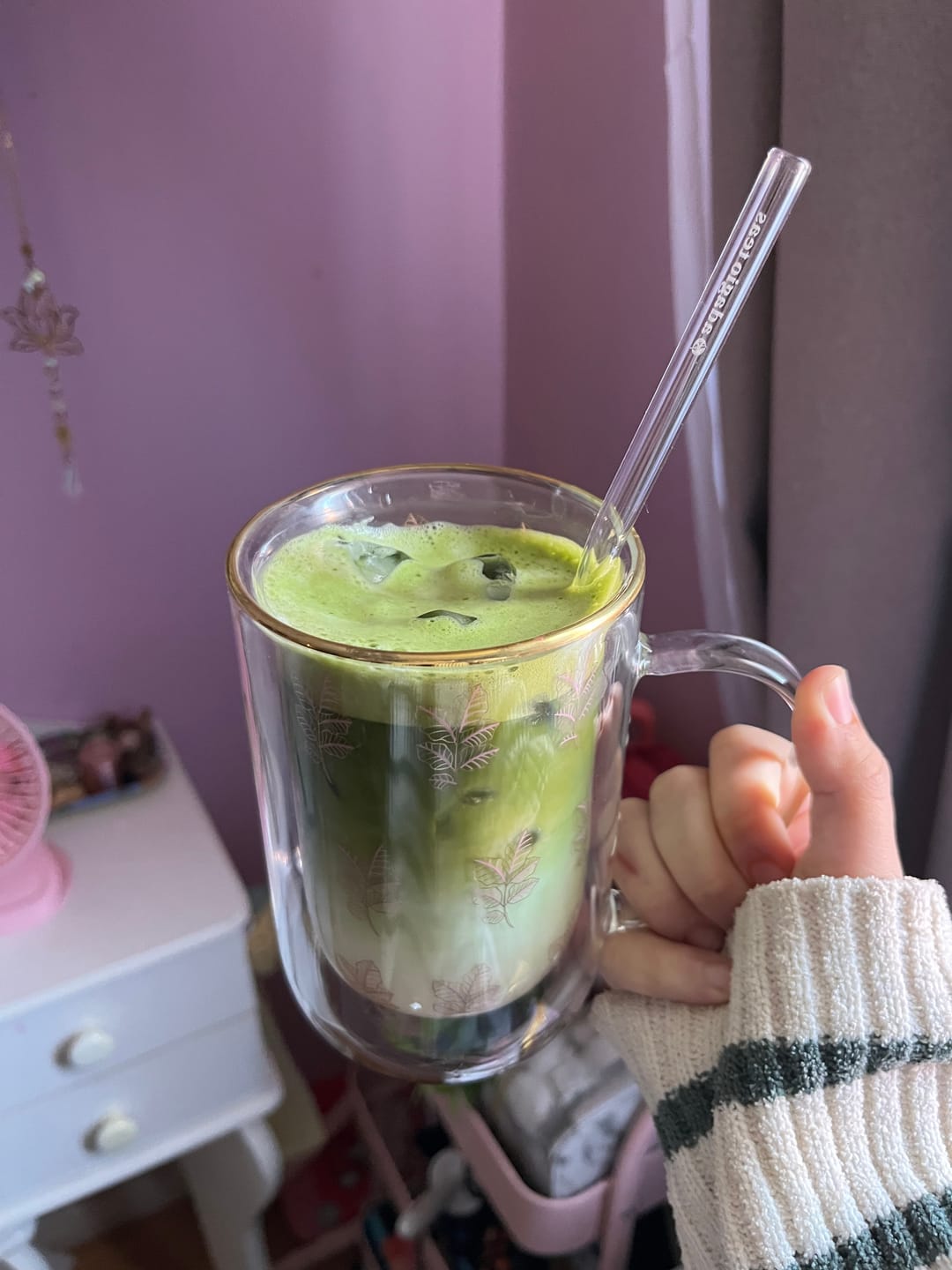Customer photo review of Mug bhoro doble vidrio Gold & Lilac Leaves