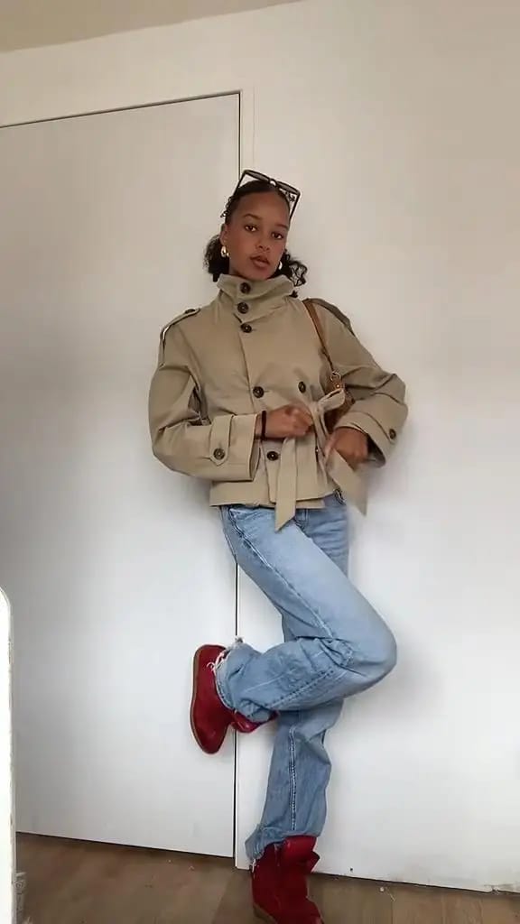 Customer photo review of Kara Stand Collar Crop Trenchcoat