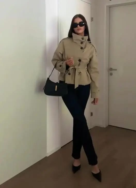 Customer photo review of Kara Stand Collar Crop Trenchcoat