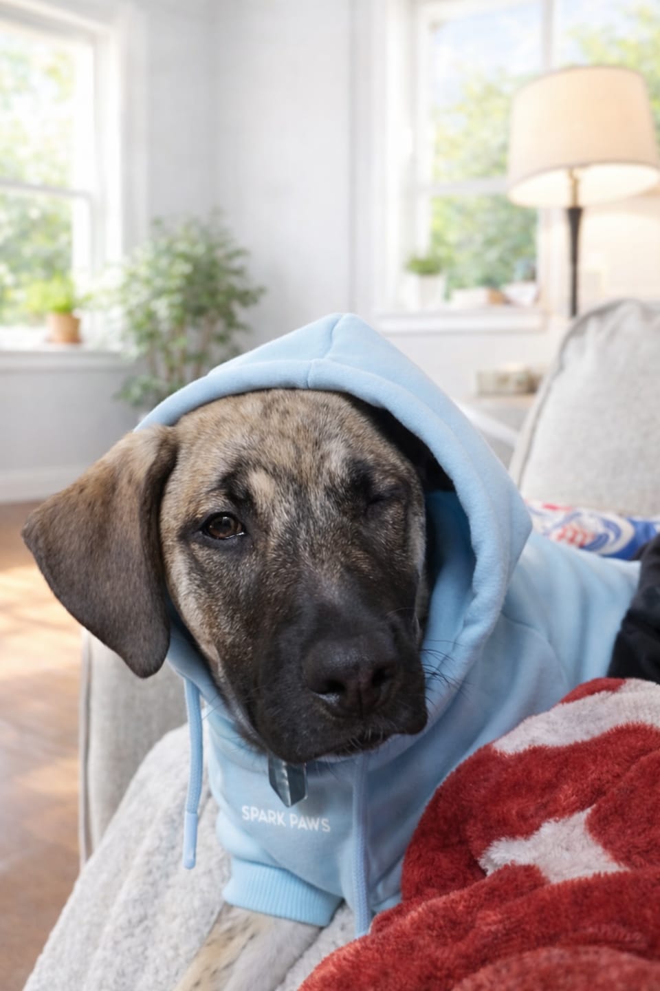 Customer photo review of Essential Dog Hoodie - Baby Blue
