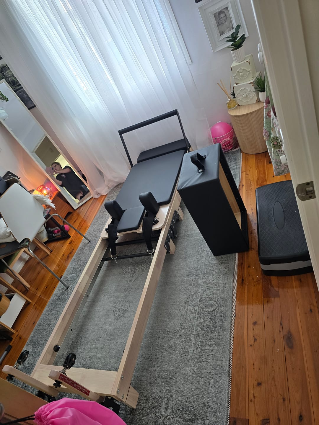 Customer photo review of Foldable Oak Wood Pilates Reformer - Home Studio Edition