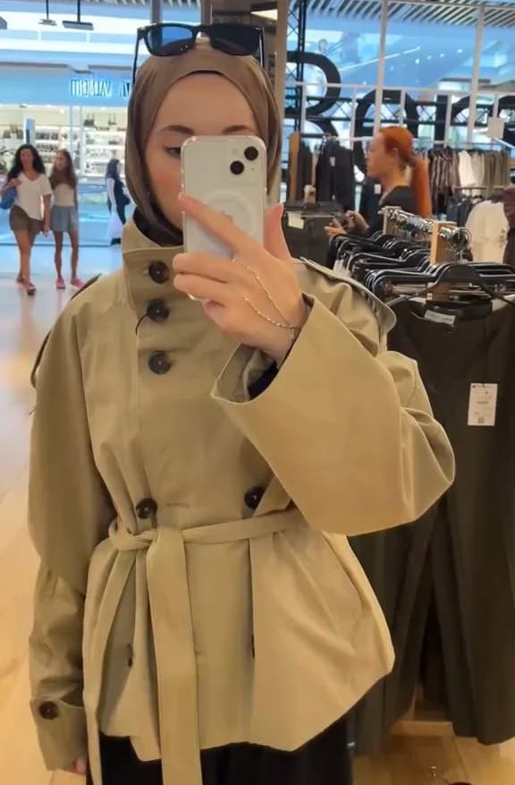 Customer photo review of Kara Stand Collar Crop Trenchcoat