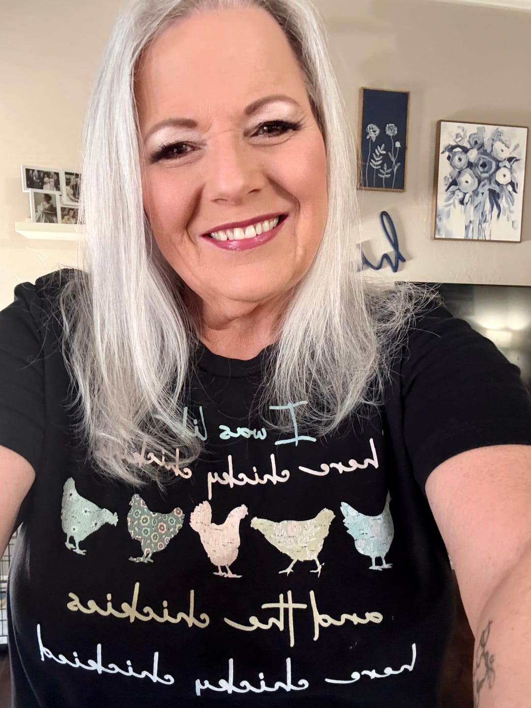 Customer photo review of Here Chickie T-Shirt