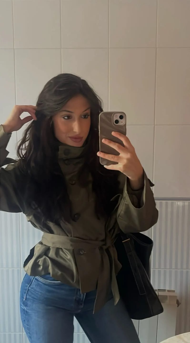 Customer photo review of Kara Stand Collar Crop Trenchcoat