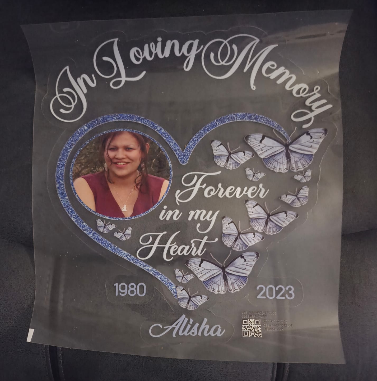 Customer photo review of In Loving Memory Sparkling Heart Memorial Butterflies Personalized Decal