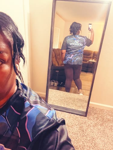 Customer photo review of Blue And Purple Custom Bowling Team T-Shirts For Women, Bowling Tournament Outfits IPHW6469