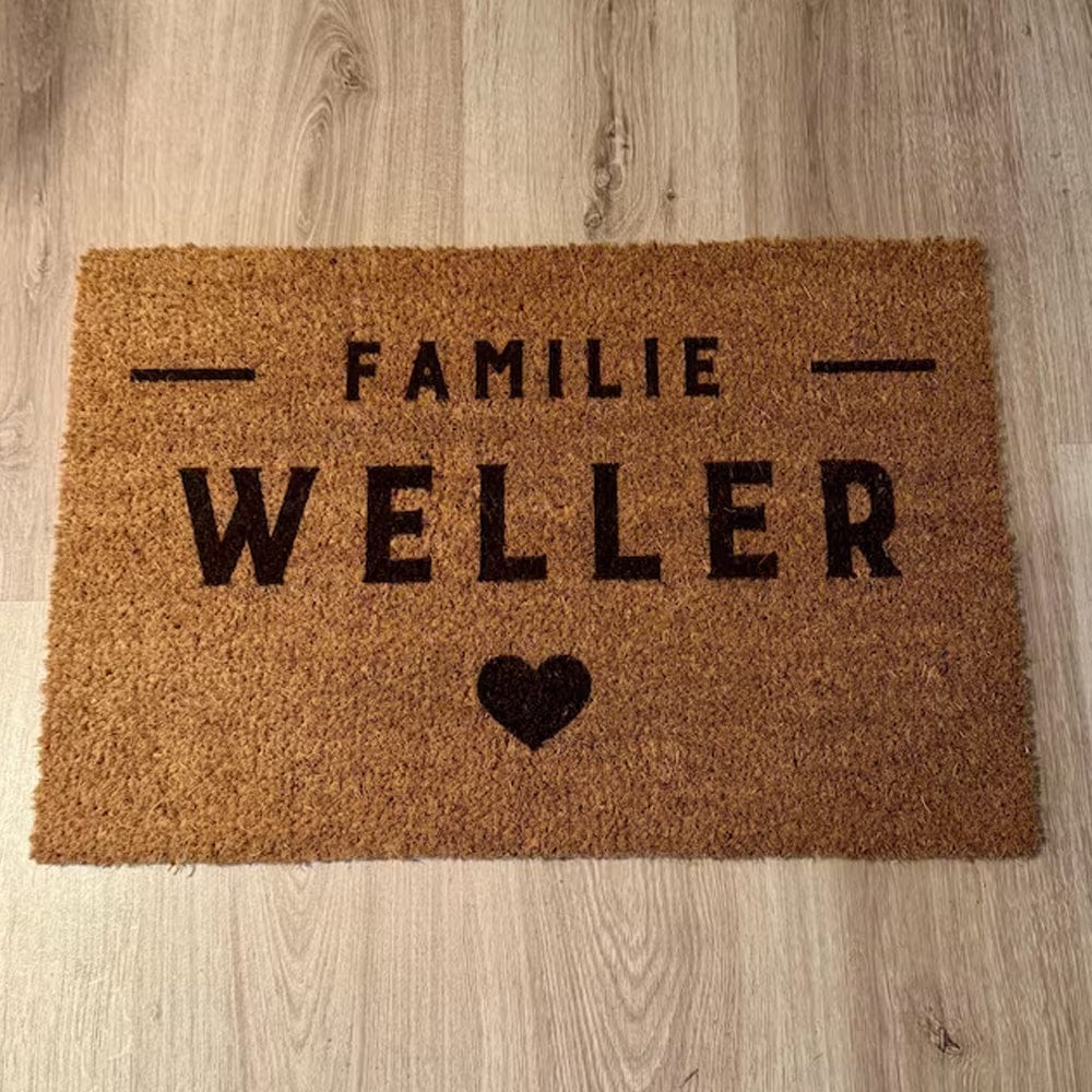 Customer photo review of Fußmatte aus Kokos personalisierbar – Familienname Blockschrift mit Herz