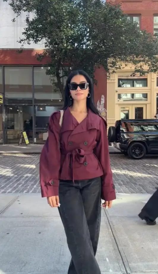 Customer photo review of Kara Stand Collar Crop Trenchcoat