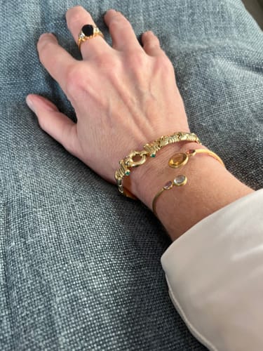 Customer photo review of Vintage 14k Yellow Gold Chrysoprase Cabochon Geometric Link Bracelet 6.75"