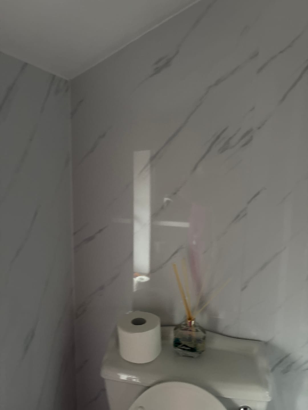 Customer photo review of Premium Carrara White Marble Gloss Shower Wall Panel – 1M x 2.4M