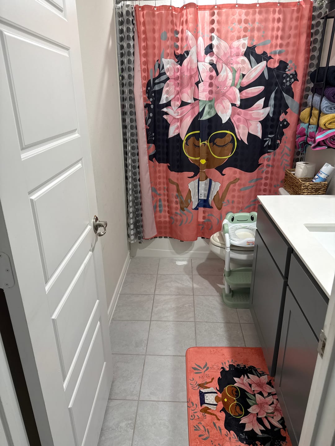 Customer photo review of AFROBRATS™ Lily Shower Curtain Pink