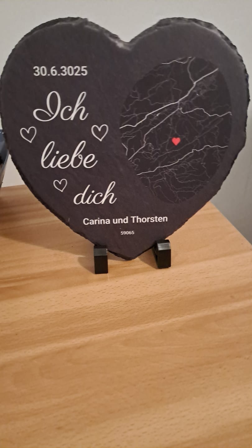 Customer photo review of Wo alles begann - Personalisiertes Schieferherz (15x15)