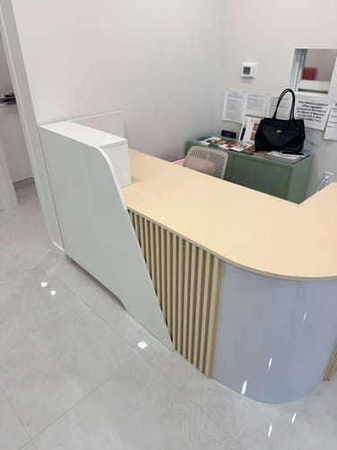 Customer photo review of Modern L-Shaped Reception Desk with Storage Cabinet for Office Reception Area