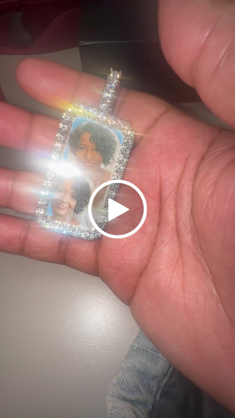 Customer video review of MOISSANITE CUSTOM IMAGE RECTANGLE PENDANT - 925 SILVER - D COLOUR - VVS1