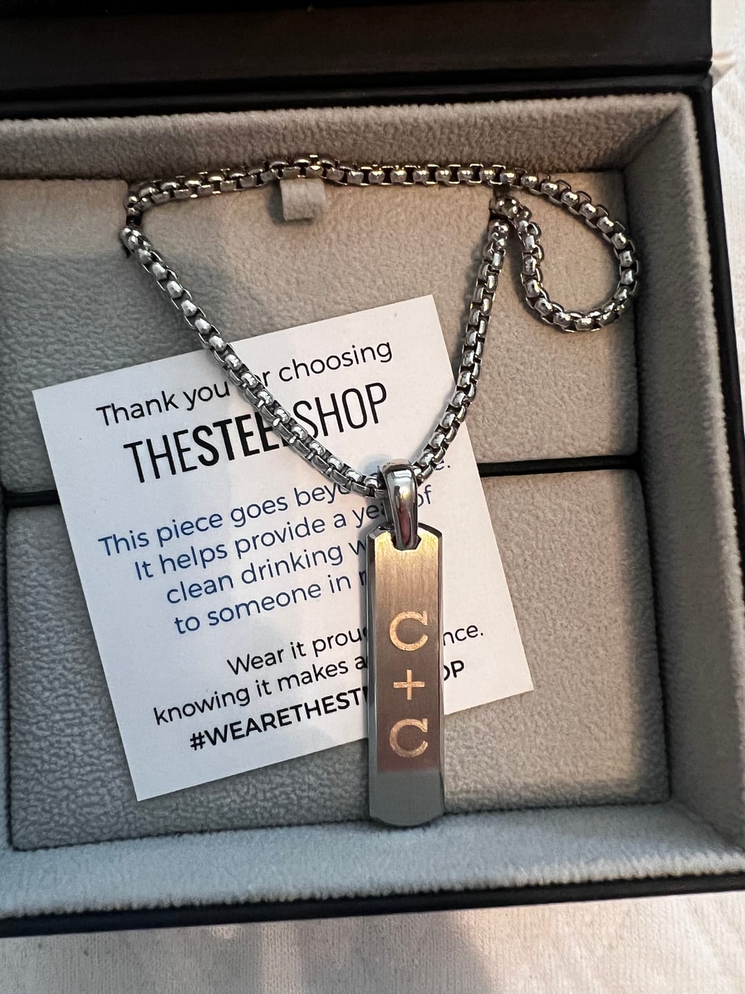 Customer photo review of Beveled Edge Bar Pendant