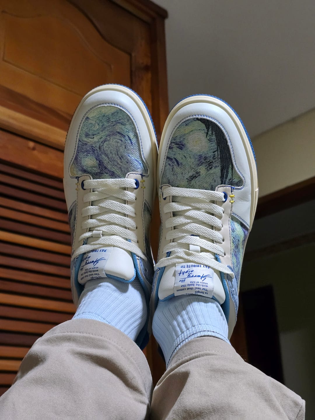 Customer photo review of Van Gogh Starry Night inspired sneakers