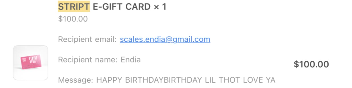Customer photo review of STRIPT E-GIFT CARD