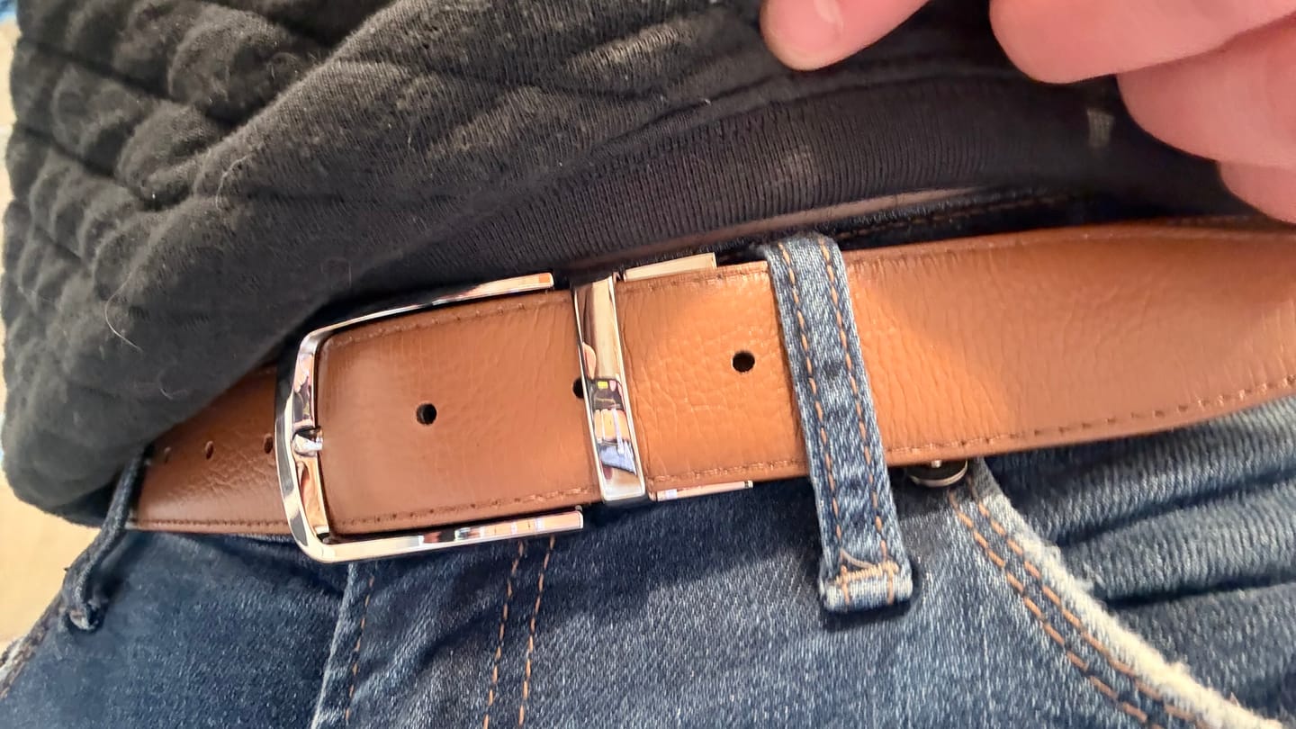 Customer photo review of The Harvey Dent Belt - Reversible Stitched Full-Grain Pebbled Leather Belt