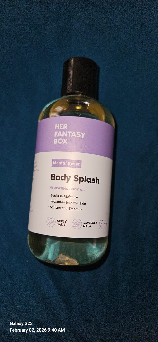 Customer photo review of Body Splash - Skin Smoothing Body Oil (Mental Reset – Lavender & Vanilla CALMING SPA SCENT)