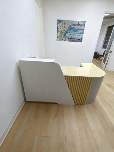 Customer photo review of Modern L-Shaped Reception Desk with Storage Cabinet for Office Reception Area