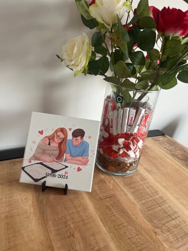 Customer photo review of Van Foto naar Romantische Cartoon Tegel – Met Hartjes