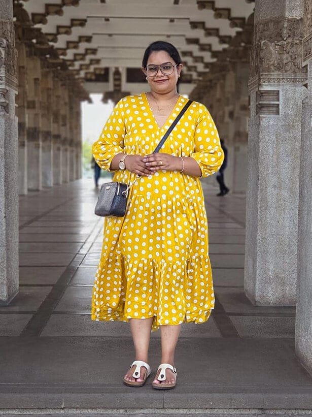 Customer photo review of Bonjour Yellow Polka Modal Maxi Dress