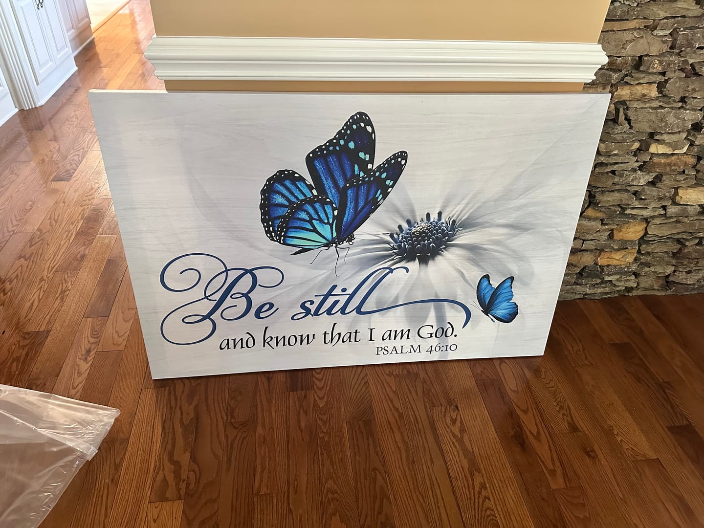 Customer photo review of Butterfly Flower Be Still And Know That I Am God Psalm 46:10 Wall Art Canvas