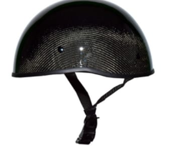 Customer's glossy Carbon Fiber Beanie helmet, highlighting the material's distinct weave pattern.