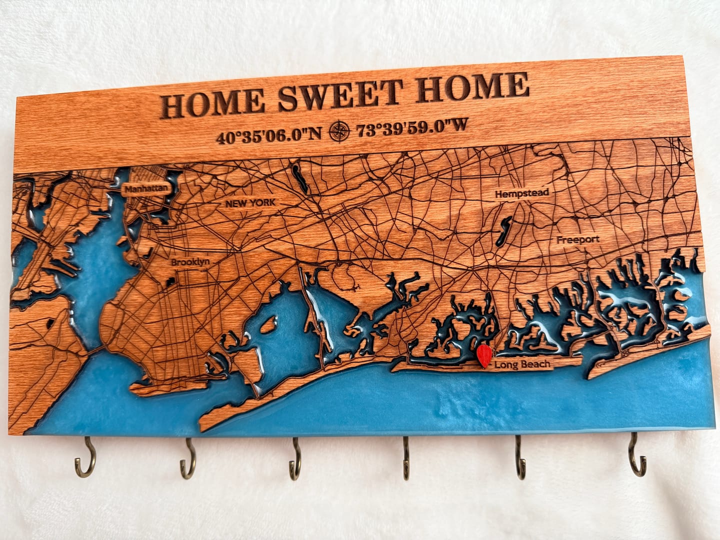 Customer photo review of Custom Coordinates Key Holder Wall Rack with Hooks - Personalized City Map Key Organizer for Housewarming Gift