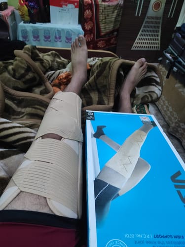 Customer photo review of Knee Brace - Long (19" Brace) | Ideal firm Knee support that limits knee motion & stabilizes the knee with mediolateral metal supports | Color - Beige