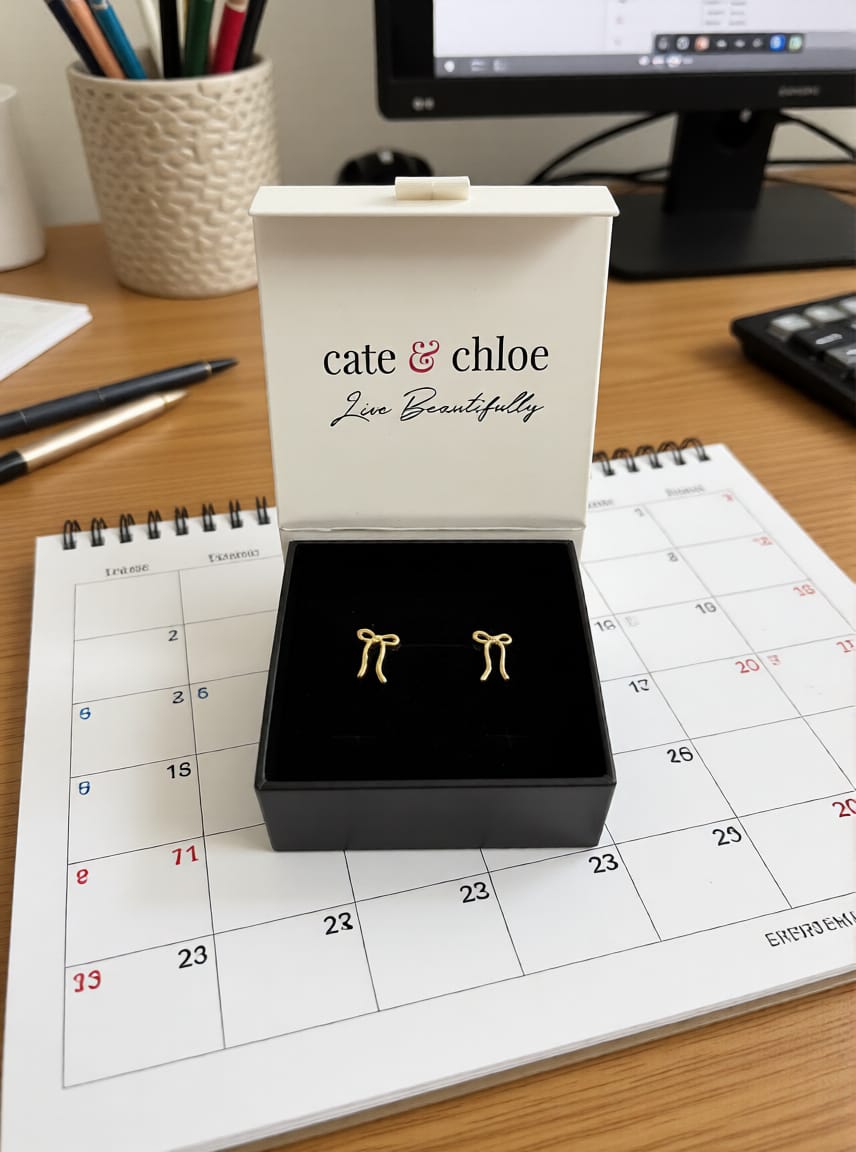 Customer photo review of Lola 18k White Gold Plated Ribbon/Bow Drop Earrings