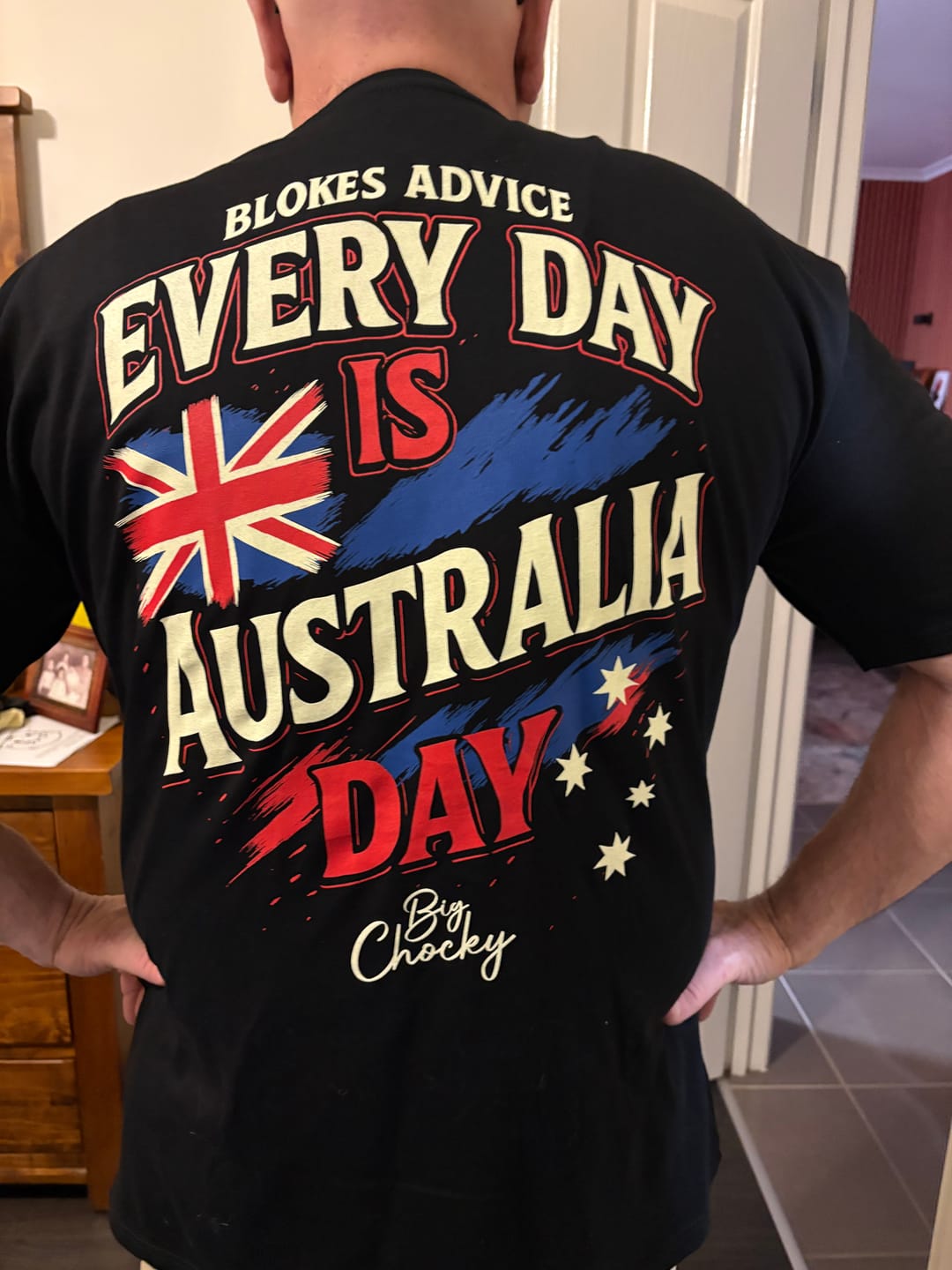 Customer photo review of Big Chocky | Aussie Day Tee
