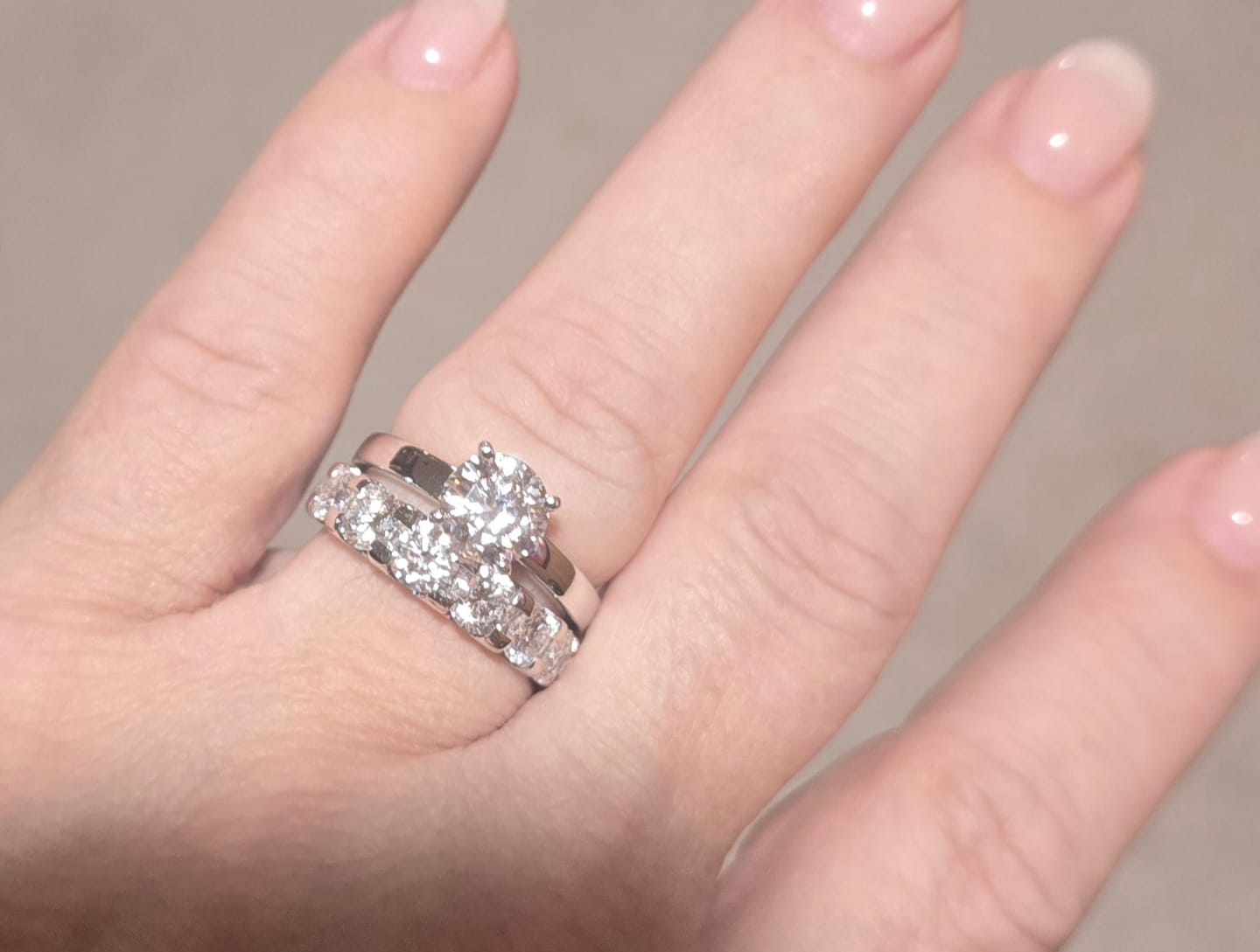 Customer photo review of Solitaire Moissanite Four Prong Flat Shank Engagement Ring