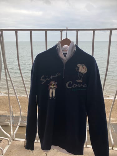 Customer photo review of Men's Navy Sailor Motif Cashmere 1/4 Zip Jumper Large