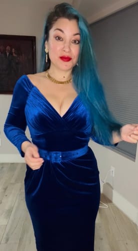 Customer photo review of Starlet Wiggle Dress in Blue Velvet - Vixen by Micheline Pitt
