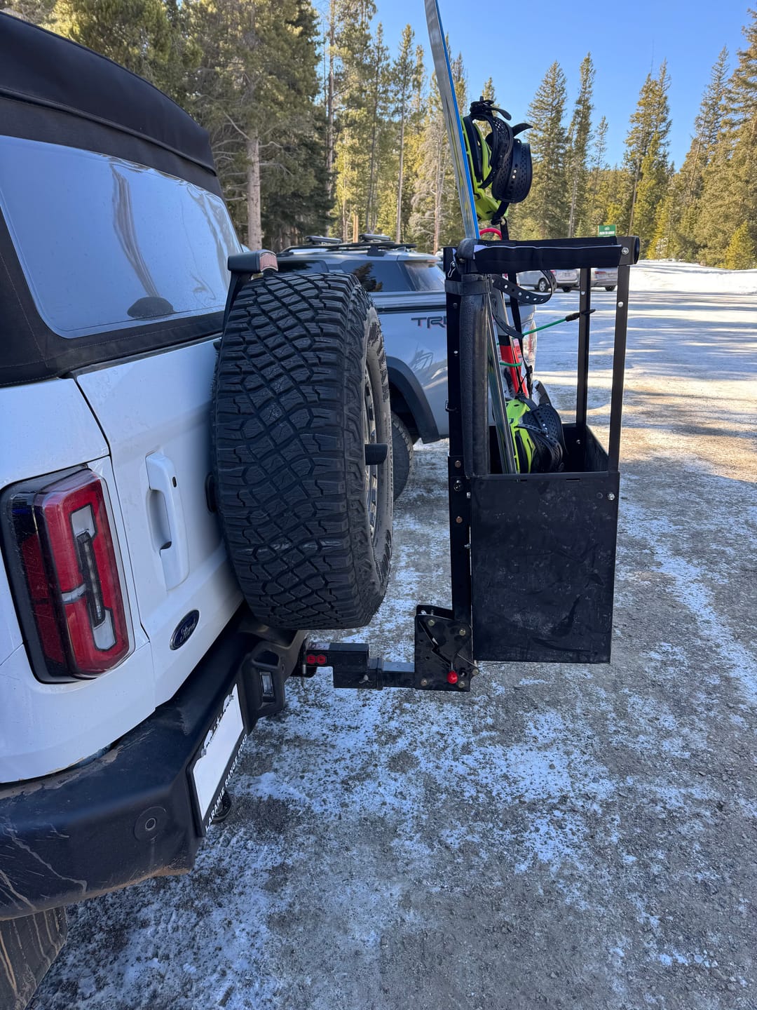 Customer photo review of Chuck Bucket Hitch-Mounted Ski & Snowboard Carrier