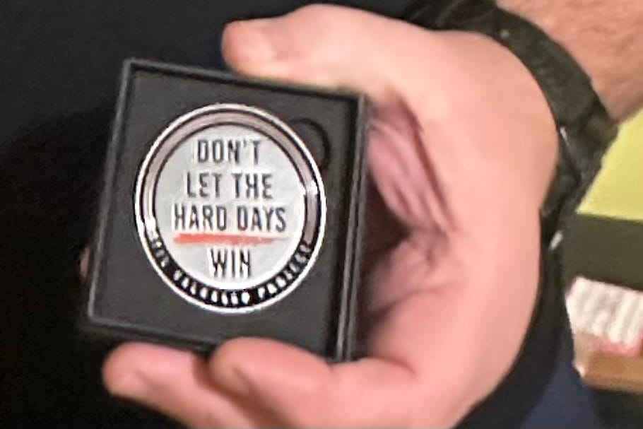 Customer photo review of Hard Days - Challenge Coin