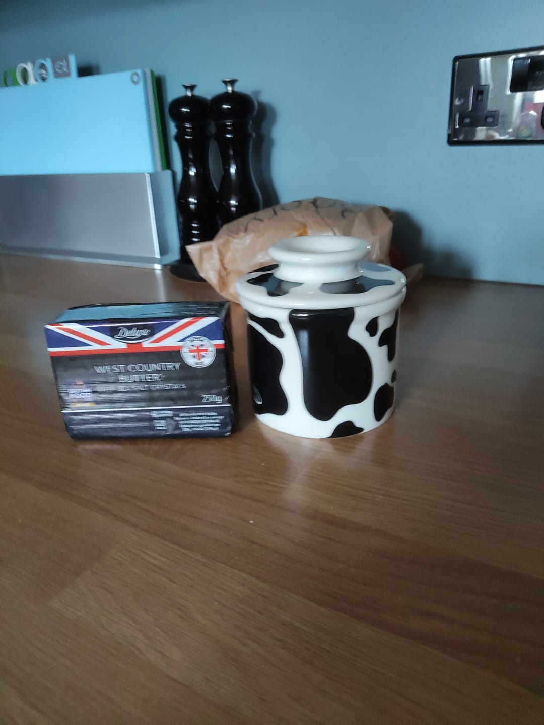 Customer photo review of Black & White Cow Pattern Butter Bell Crock