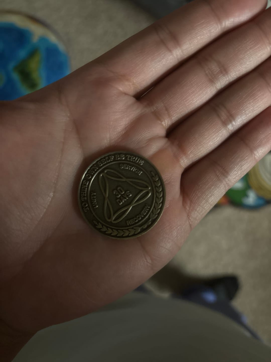 Customer photo review of 1 to 50 Year Bronze AA Meeting Chips - Sobriety Mint Infinity Triangle Recovery Medallions/Coins