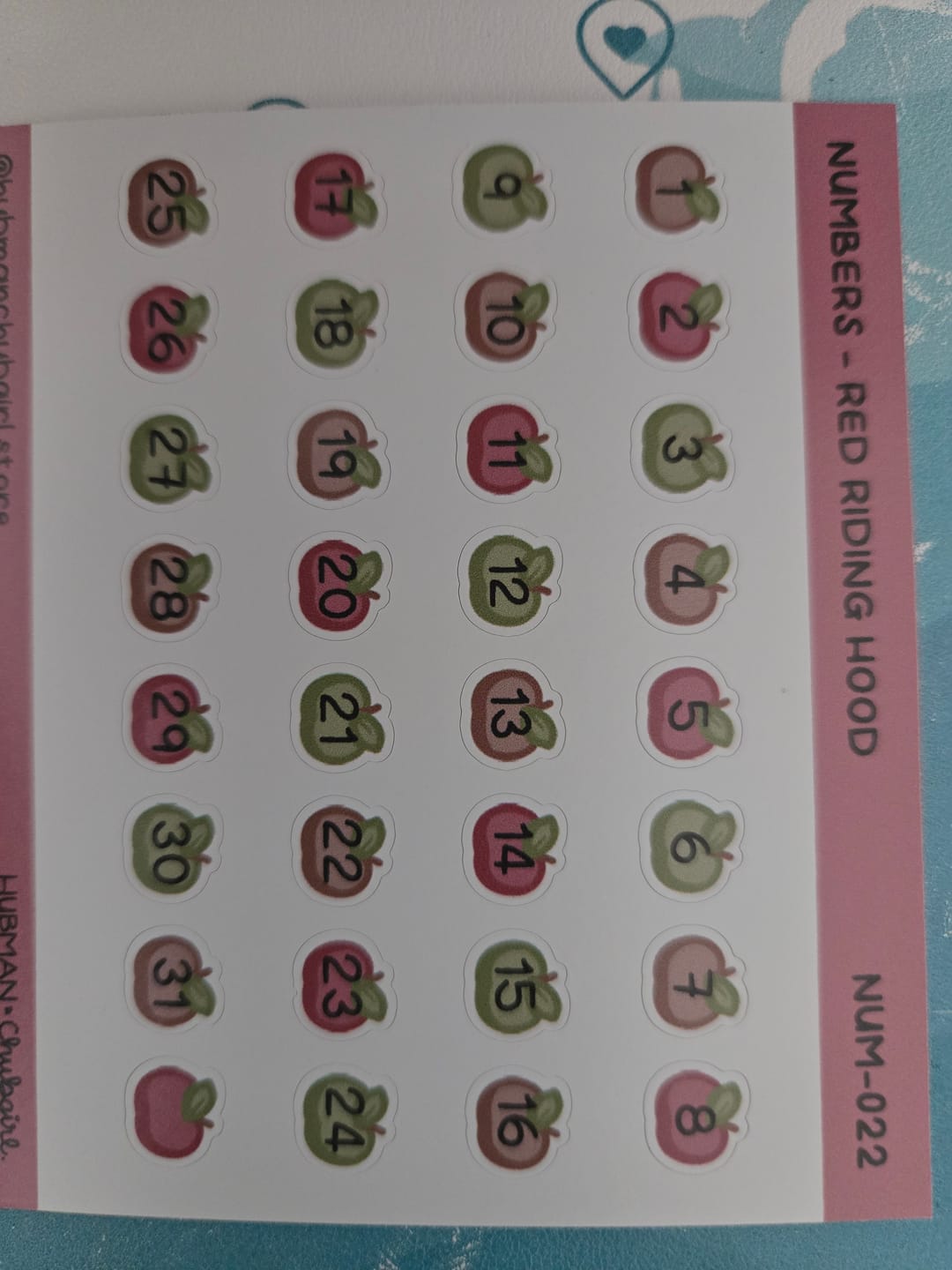 Customer photo review of Numbers - Red Riding Hood  Planner Stickers