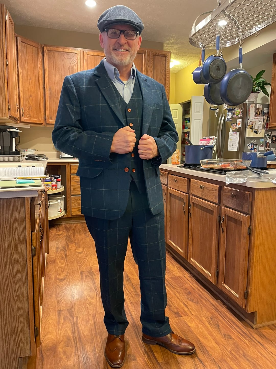 Customer photo review of Retro Blue Check Tweed 3 Piece Suit