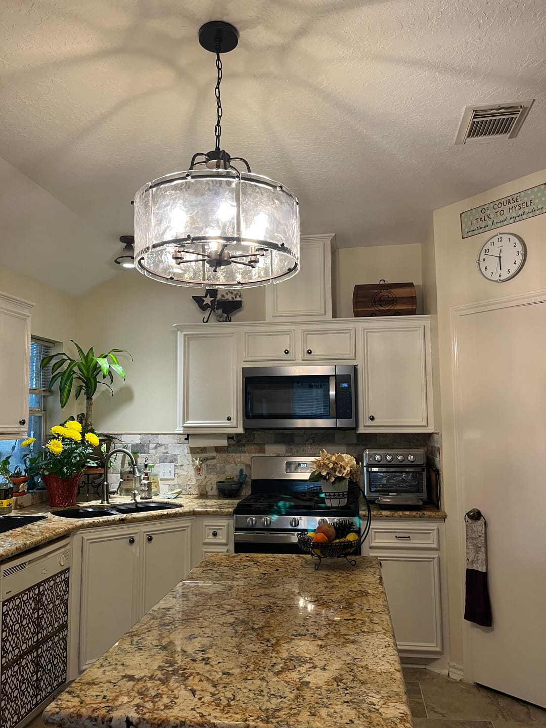Customer photo review of Modern Brass 6-Light Rippled Glass Drum Pendant