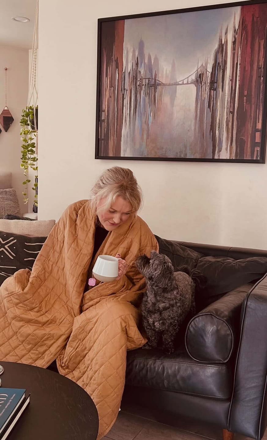 Customer photo review of The Oliviada Weighted Blanket: Recovery starts now.