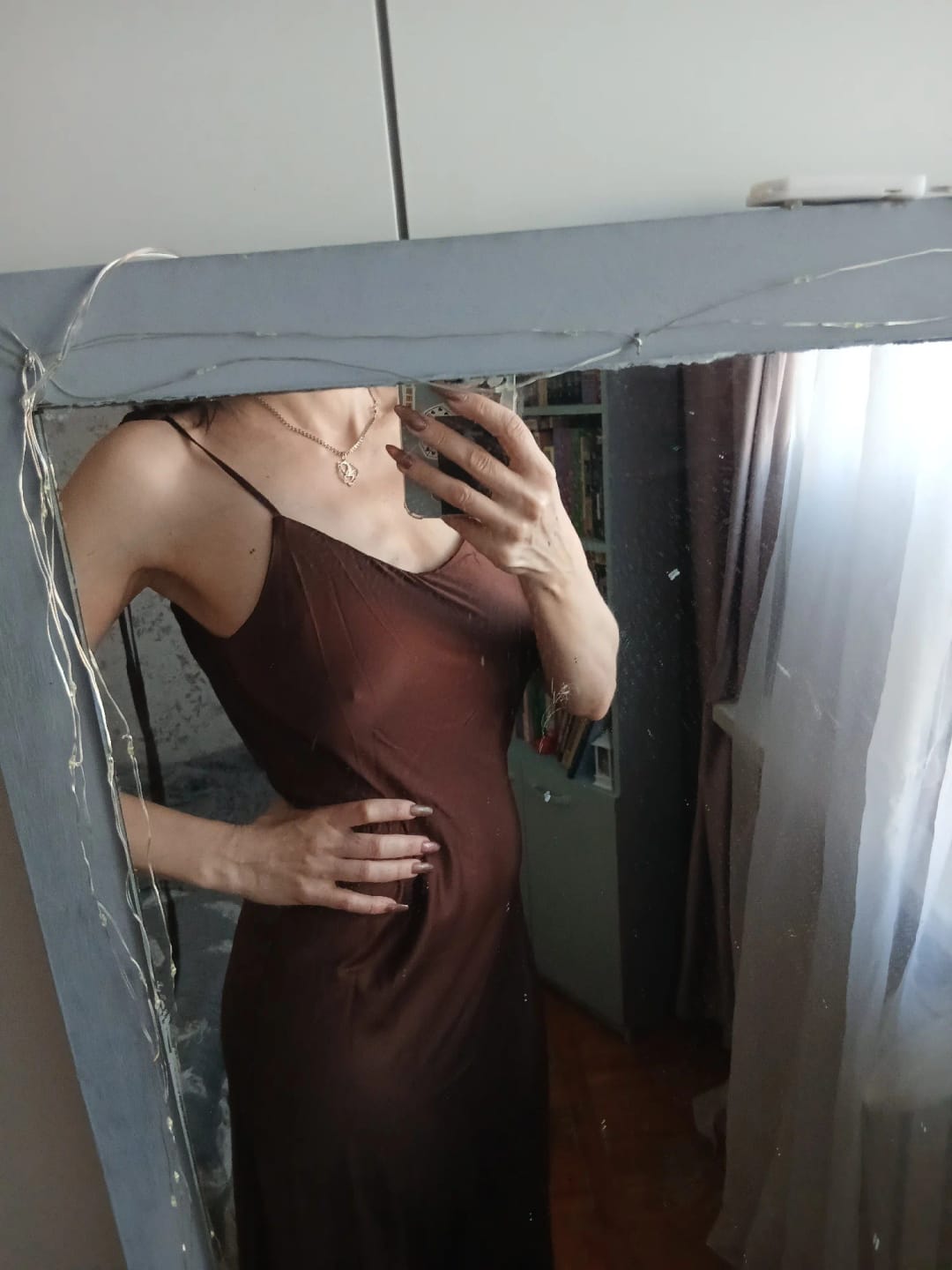 Customer photo review of Laura Backless Satin Maxi Dress