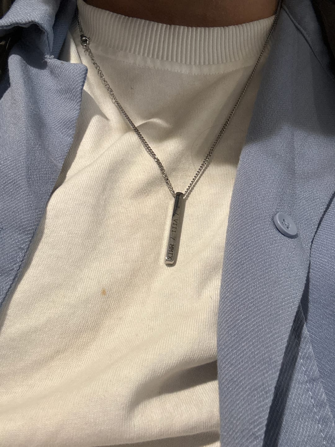 Customer photo review of Silver Personalised Bar Necklace
