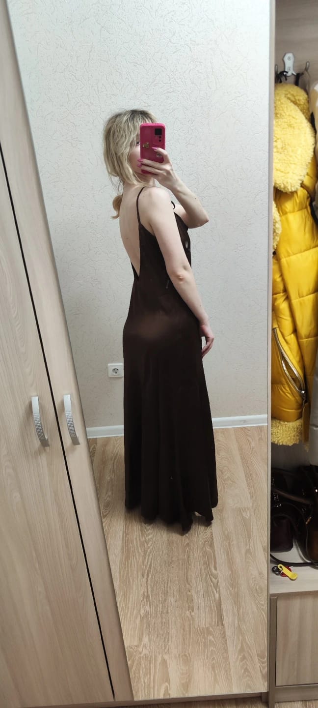 Customer photo review of Laura Backless Satin Maxi Dress