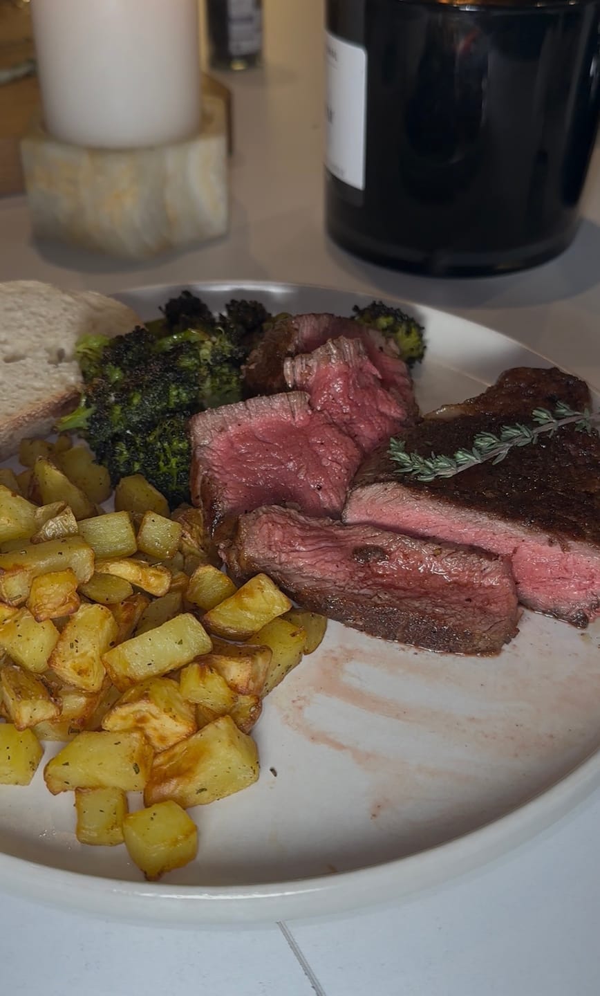 Customer photo review of Natural Black Angus Prime Grass Fed NY Strip Steak, Vacuum Pack (14oz)