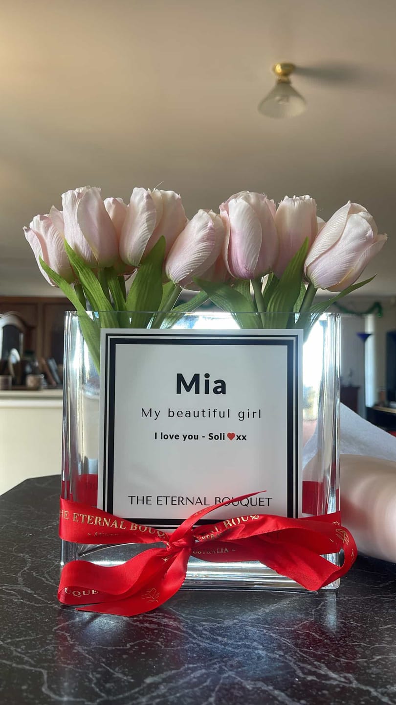 Customer photo review of Personalised Glass Vase - Scented Silk Tulips