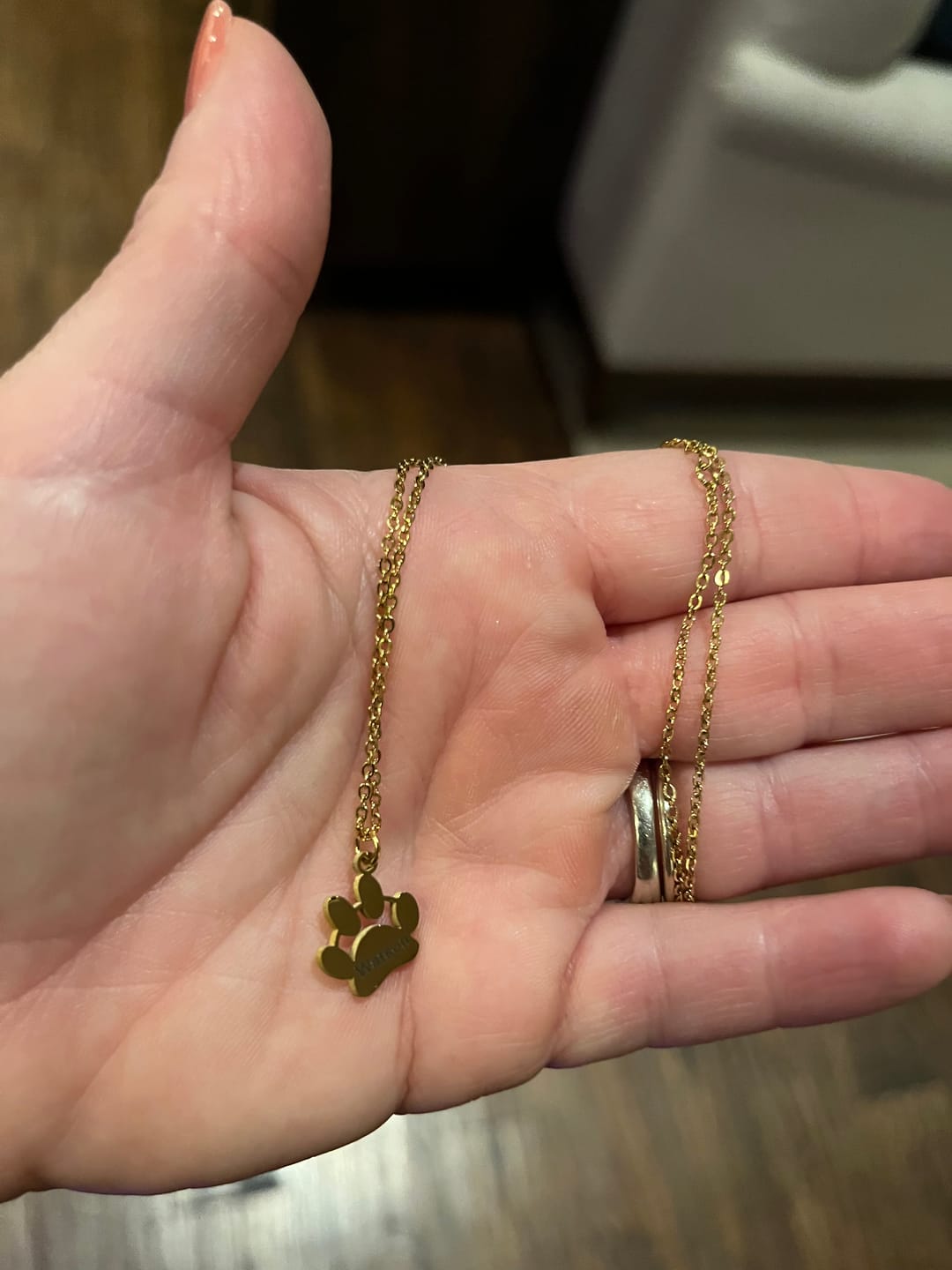 Customer photo review of Personalized Paw Print Name Necklace